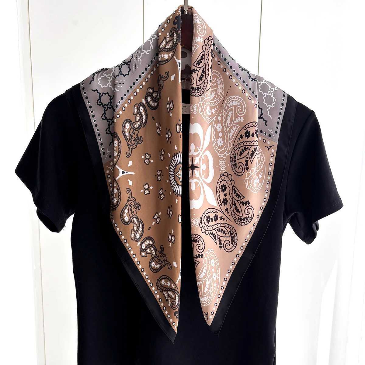 Luxury Silk 70cm Square Scarf For Wen Banda Fashion La Haiand Fem Cashew Print Neckerchief Hijab Bag Ribbon Y251024