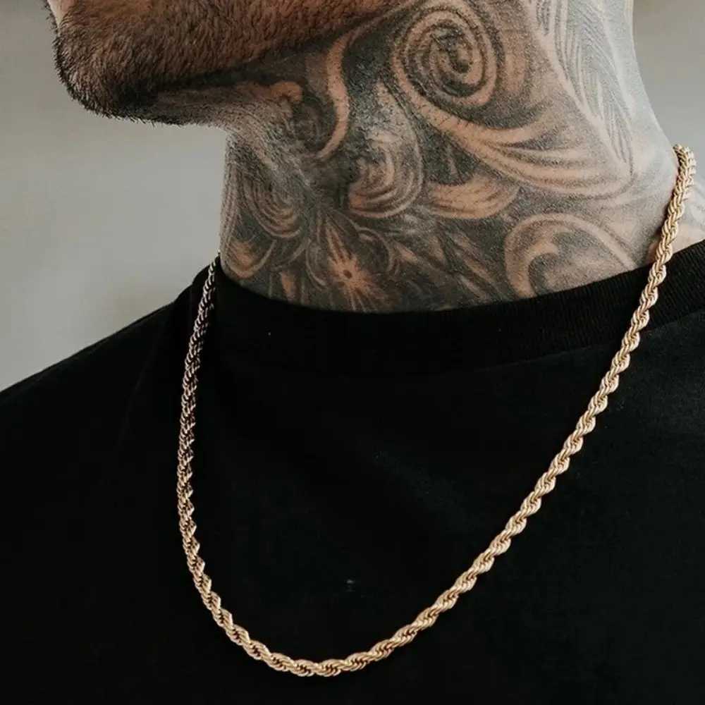 Fashion Hip Hop Rope Chain Necklace Classic Stainl Steel Twisted Link Chain Necklace For Men Women Jewelry GiftXJ251024