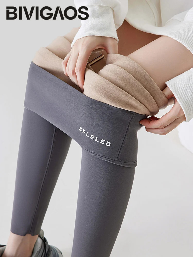 BIVIGAOS Autumn Rabbit Velvet Shark Leggings Women High Waist Thin Fleece Warm Leggings Winter Seamless Sport Casual Legging 251018