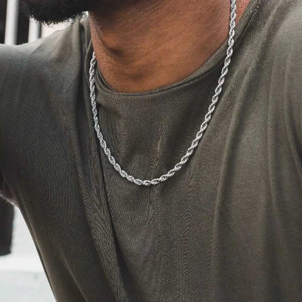 Fashion Hip Hop Rope Chain Necklace Classic Stainl Steel Twisted Link Chain Necklace For Men Women Jewelry GiftXJ251024