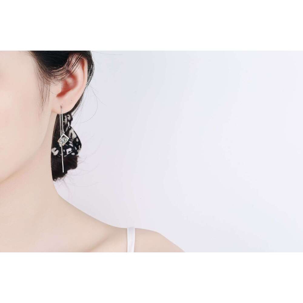 DHCollections-- Love Cube S for Women Tassel Moissanite Stud Earrings Faux Ear Line Jewelry