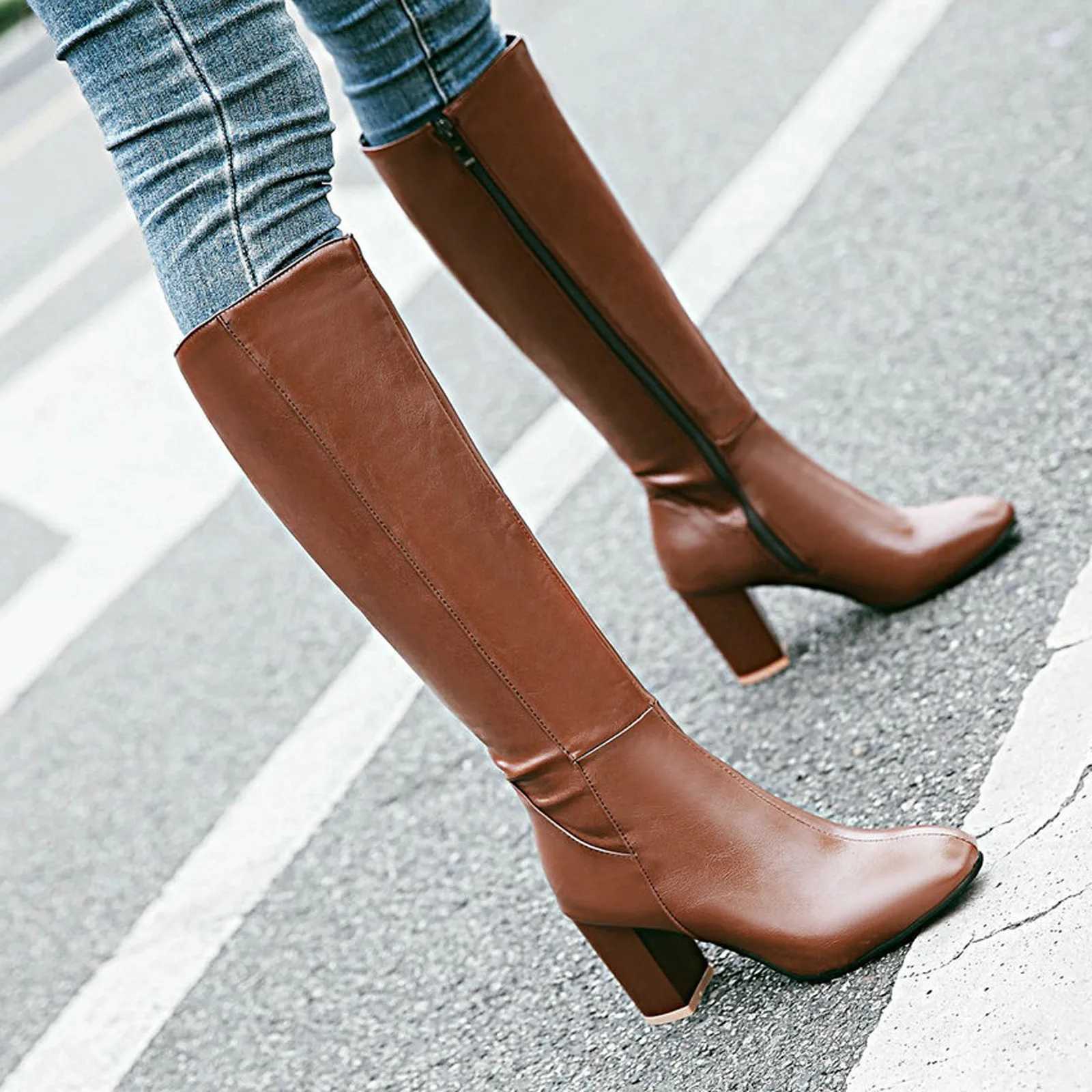Autumn And Winter WomenS High Boots Fashion Soft Leather Back Zipper Long Boots Ladies Comfortable Knee High Boots Botas Mujer W251024