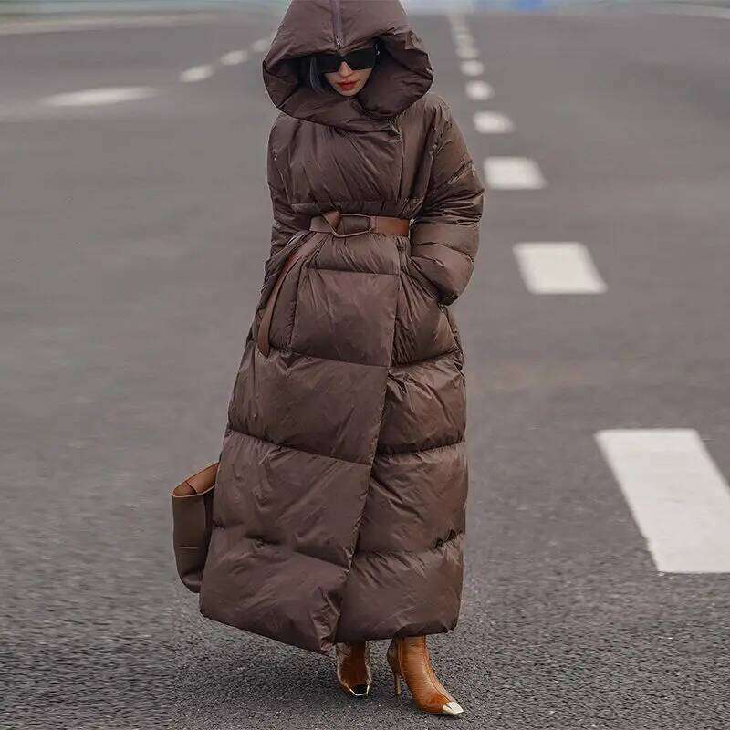 Winter Long White Duck Down Fashion Windproof Hood Casual Thickened Warm Cotton Women Parkas Jacket Coat Womens Coat