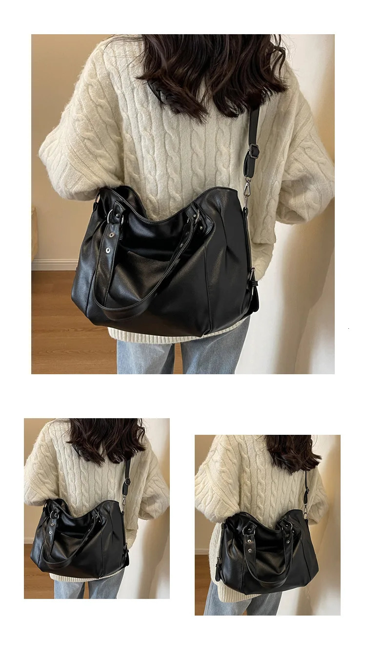 Large Capacity Black Shoulder Bags For Women Large Shopper Bag Solid Color Soft Leather Crossbody Handbag Lady Travel Tote Bag 251023
