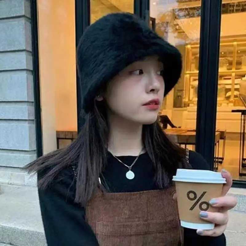 39BD Bucket Hat Warm Wool Fisherman Hat for Lady Shopping Walking with Solid ColorL251024