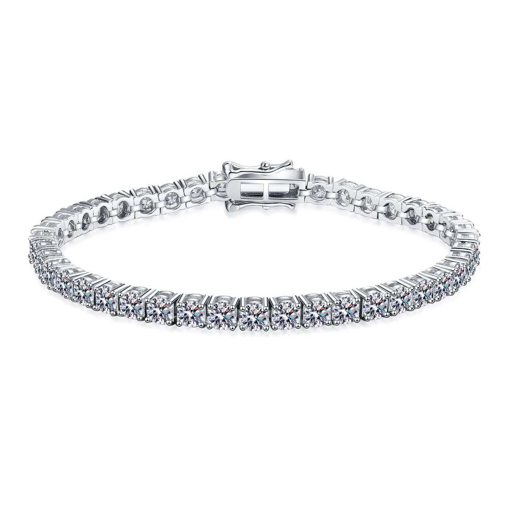 DHCollections-- XDY Pure Sier for Women Plated with PT950 Gold Full Inlaid Four-Prong 0.3 Moissanite Bracelet Straight