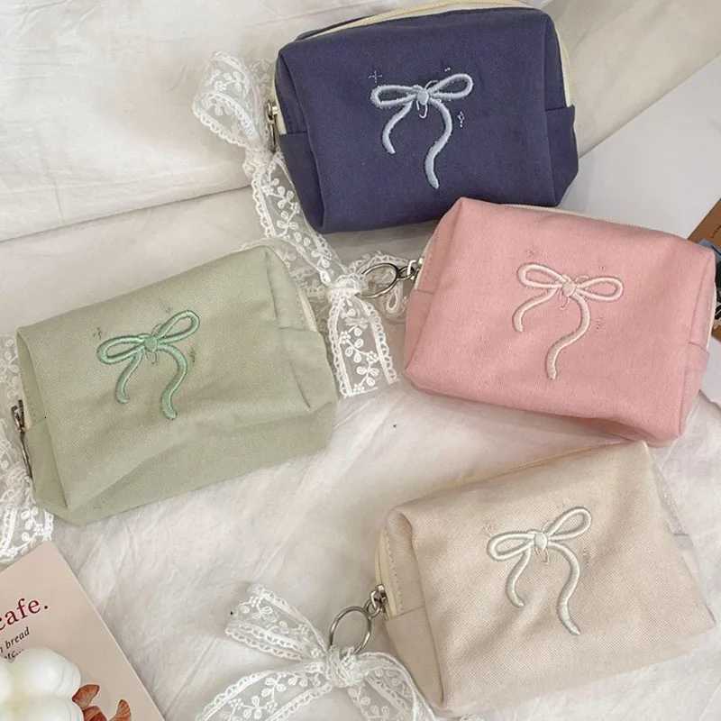 2025 Chic Cute Bow Makeup Bag for Women Portable Cosmetic Storage Purse Zip Closure Toiletry Bag Pouch PinkT251024