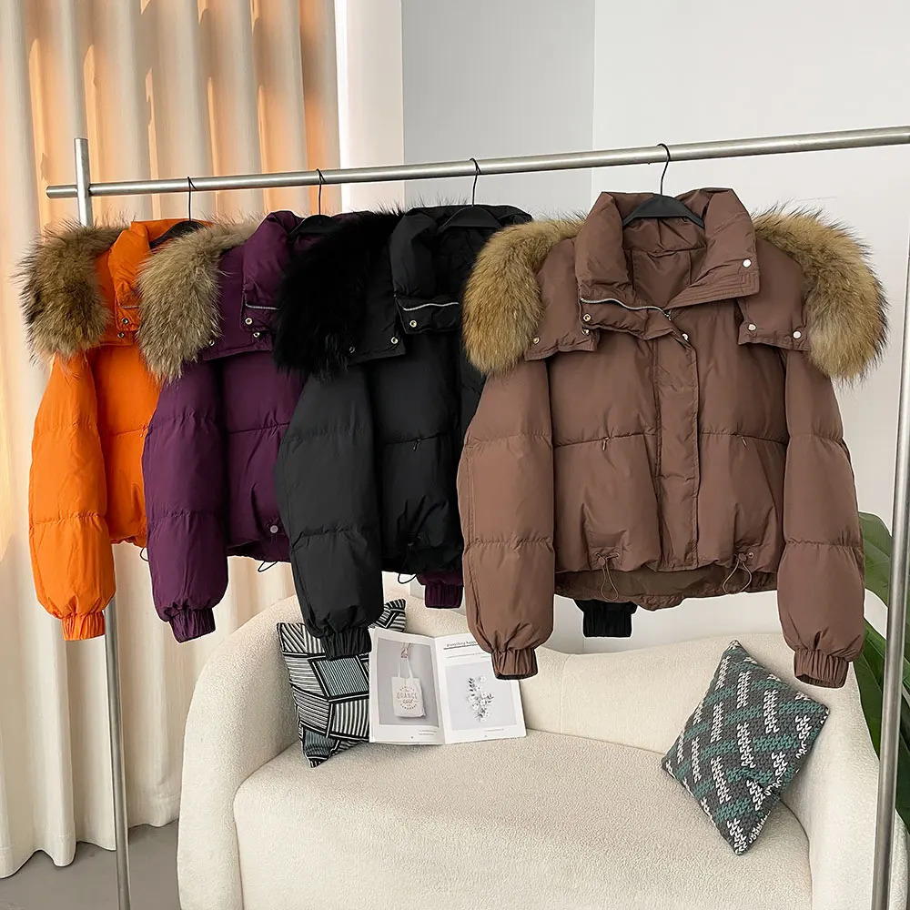 WHOLESALE Winter Women Real Natural Fox Fur Collar Thick Warm Short Jacket Casual White Duck Down Hooded Outwears Streetwears 251024