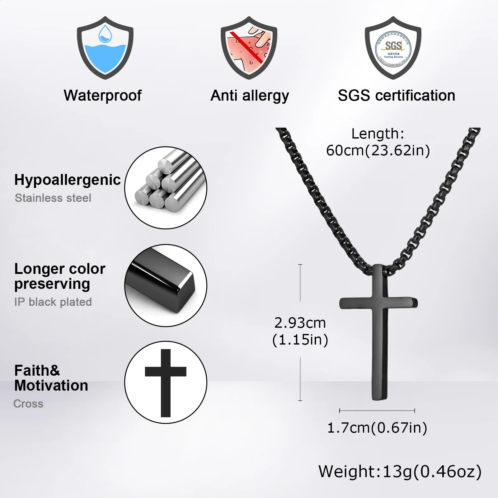 Waterproof Cross Necklace for Men WomenStainless Steel Silver Color Plain Cross PendantClassic Basic Male Collars Gift 251023