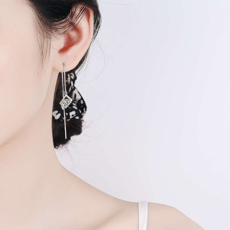 DHCollections-- Love Cube S for Women Tassel Moissanite Stud Earrings Faux Ear Line Jewelry