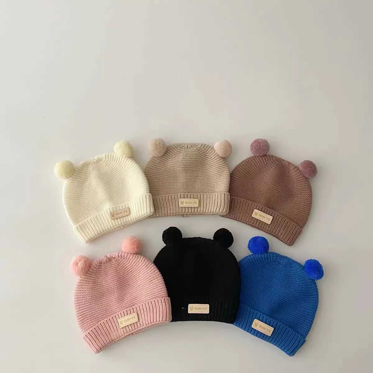 Double Pompom Baby Hat Winter Warm Knitted Beanie Cap For Newborn Solid Color Cute Cartoon Infant Boy Girl Woolen HatsL251024
