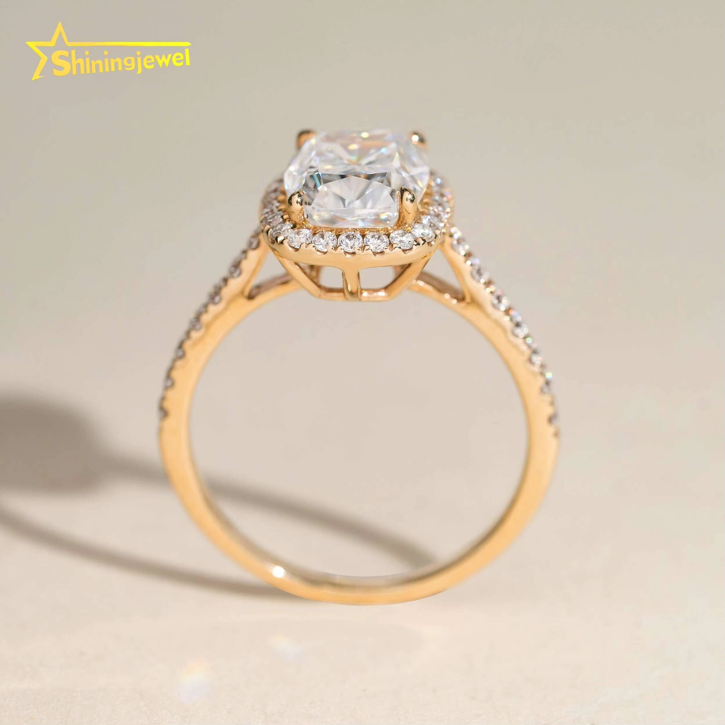 14k Solid Gold Engagement Wedding Pass Diamond Test Long Cushion Cut Moissanite Lab Diamond Cluster Design Ring for Women