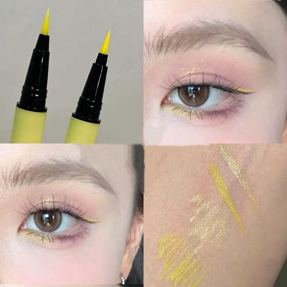 Pearlescent 2 in 1 Liquid Eyeliner Pen Waterproof Matte Glitter Brightening Highlighter White Blue Shimmer Eye Liner MakeupL251024