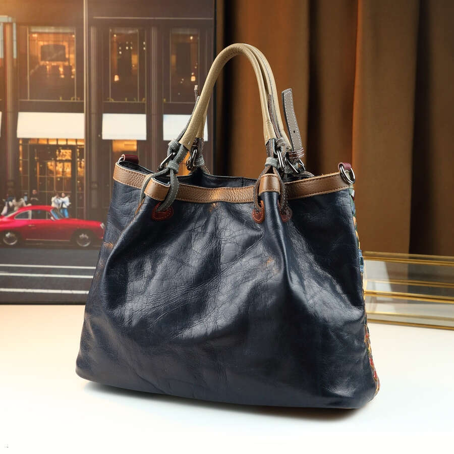 Mindya Wo 'S Genuine Leather Handbag Large Capacity Multicolor Woven-Style Tote With Golden-Tone Hardware, European-Inspired Cowhide Handbag Grai