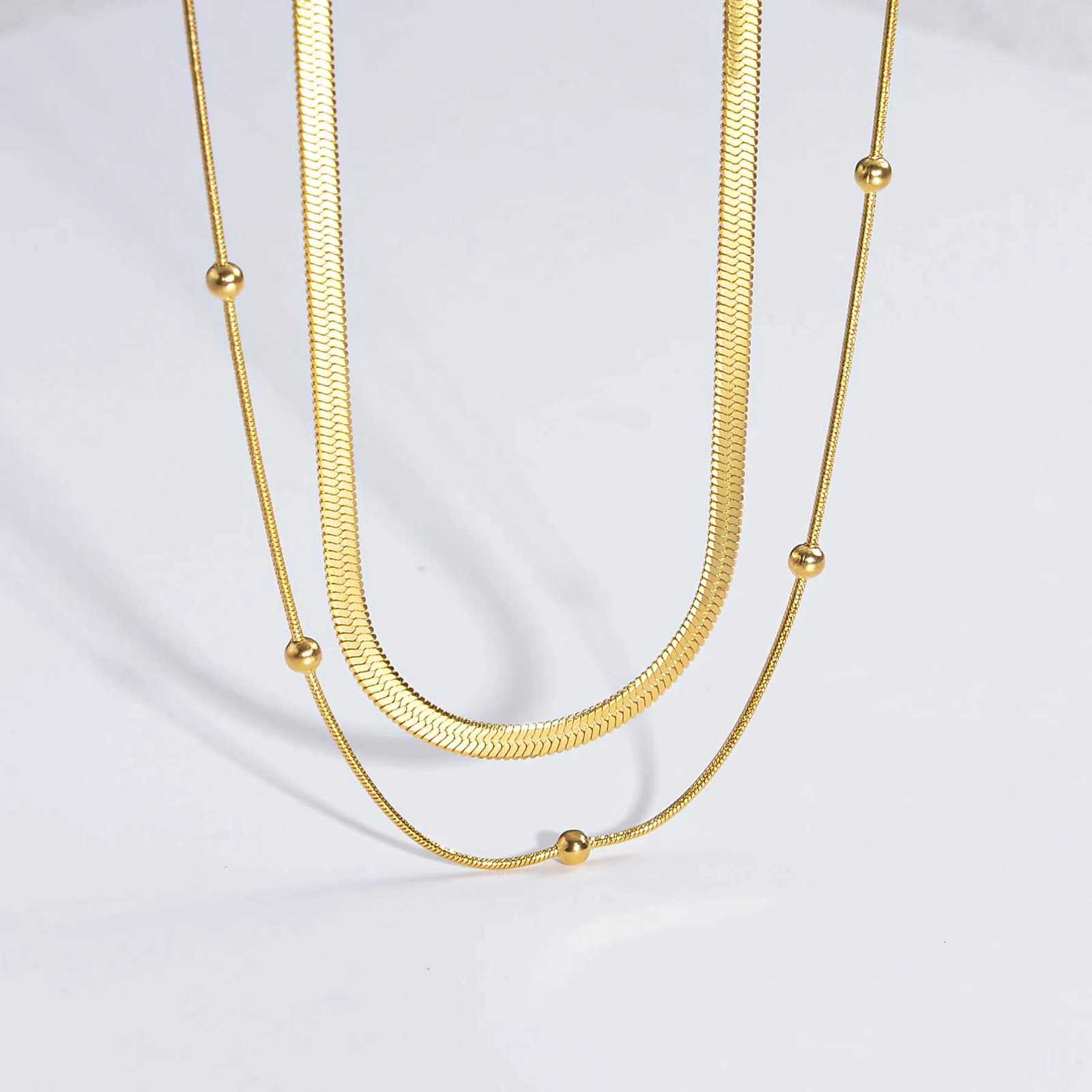 Punk Clavicle Flat Blade Snake Link Choker Necklace Gold Silver Color Fashion Stainl Steel Double Necklace Women Jewelry GiftXJ251024