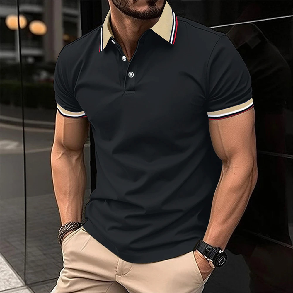 Men Summer Solid Casual Office Breathable Cotton Polo Shirt Fashion Male Business High Quality Striped Short Sleeve Top 251020
