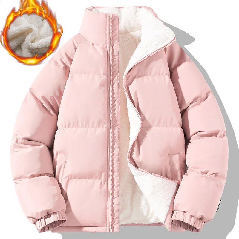 Mens Warm Thicken Sherpa Winter Parkas Loose Fashion Male Coats Stand Collar Fleece Puffer Jacket Couple Harajuku Outerwear 251020