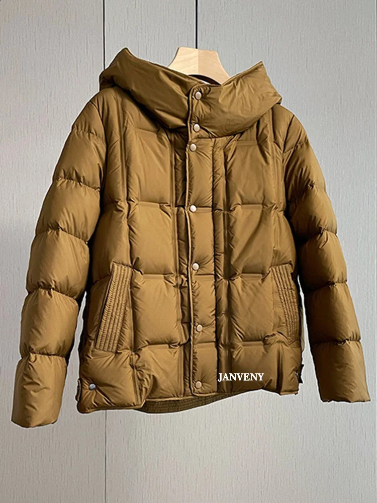 Fashion Winter Lightweight Hooded Puffer Jacket Women Long Sleeve 90 White Duck Down Cropped Casual Coat Warm Parka 251023