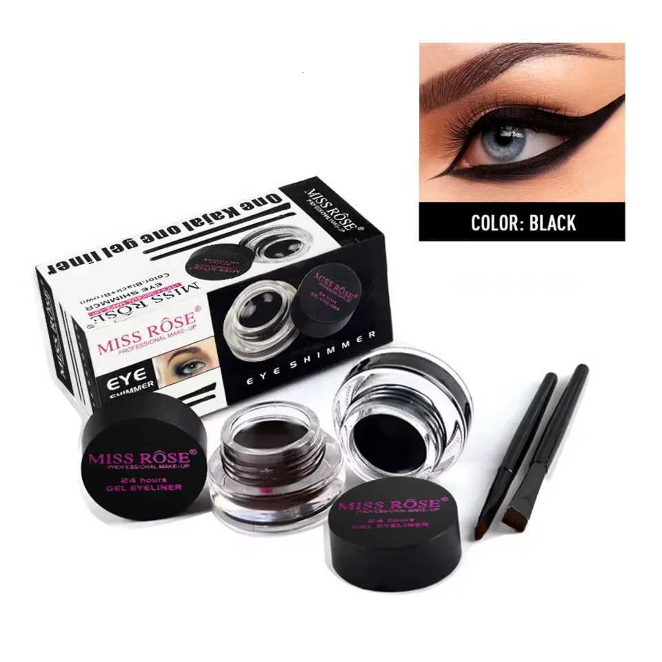 2 bottles of twocolor eyeliner gel durable color rendering waterproof non smudging eyeliner cream with two brushesL251024