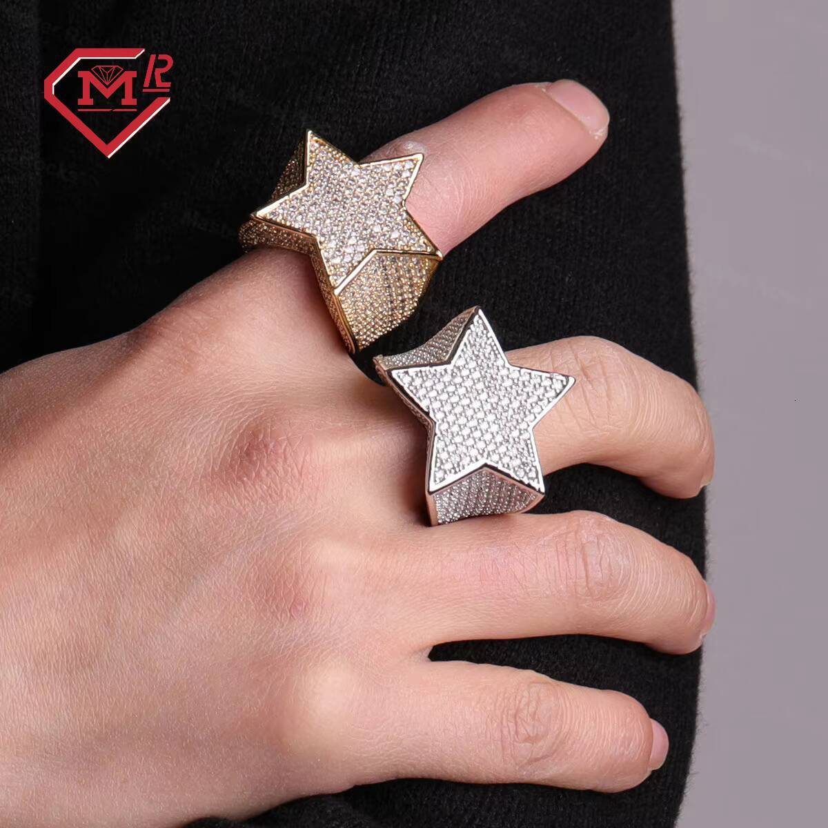 Fashion Design Bling 925 Silver Iced Out Rings Standard Wholesale Price Vvs Moissanite Star Ring Hip Hop Rapper