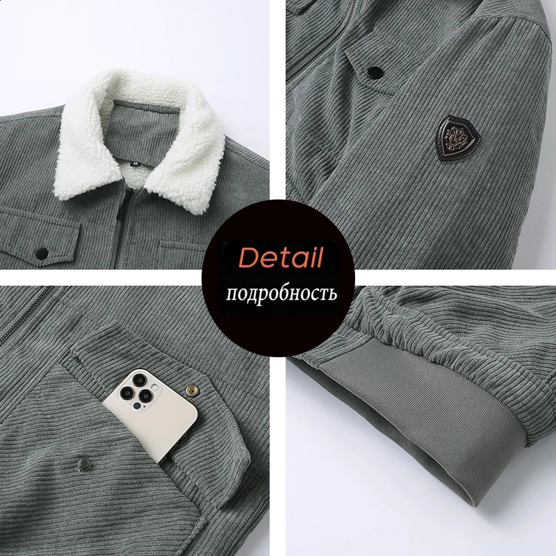 Winter Men Fleece Casual Corduroy Jacket Coat Man Thick Vintage Lapel Jacket Parka Man Cargo Classic Sherpa Jacket Plus Size 8XL 251023