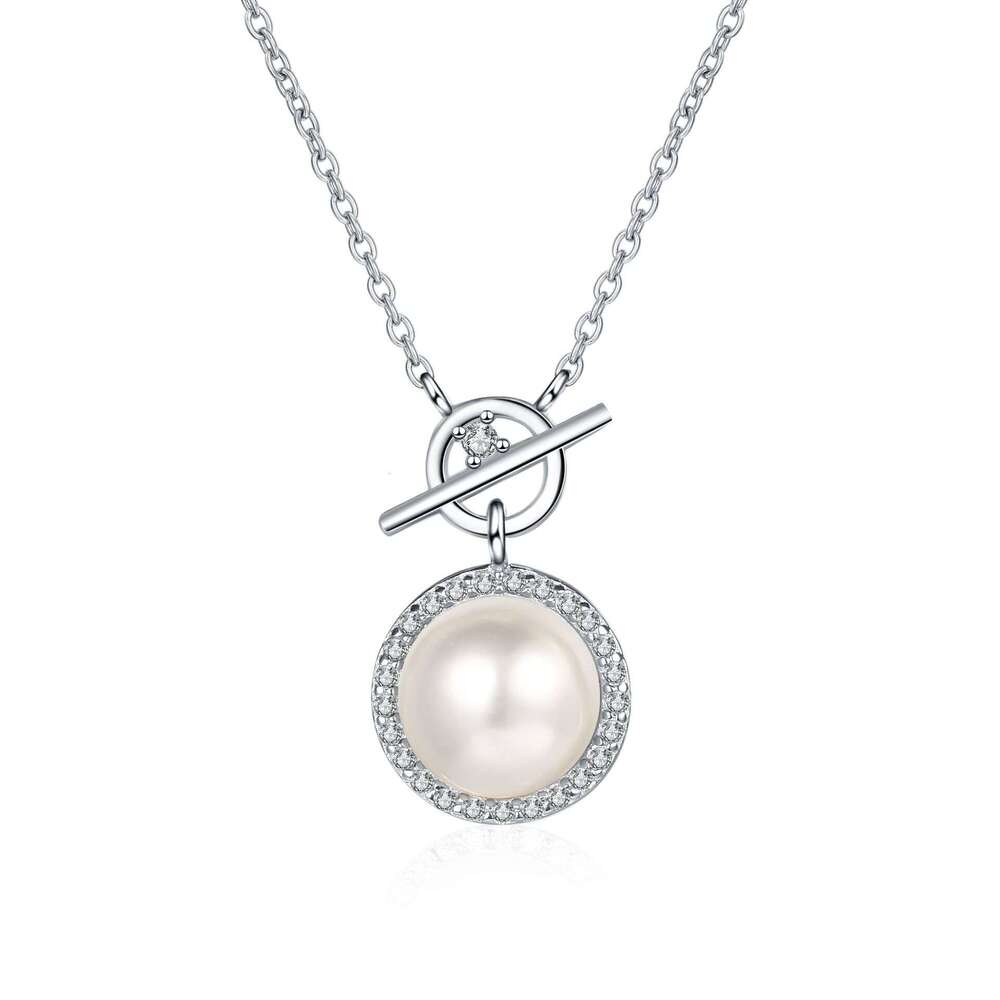 DHCollections-- XDY Pure Sier Clavicle Chain for Women with Clasp 9mm Flawless Freshwater Pearl Moissanite Necklace