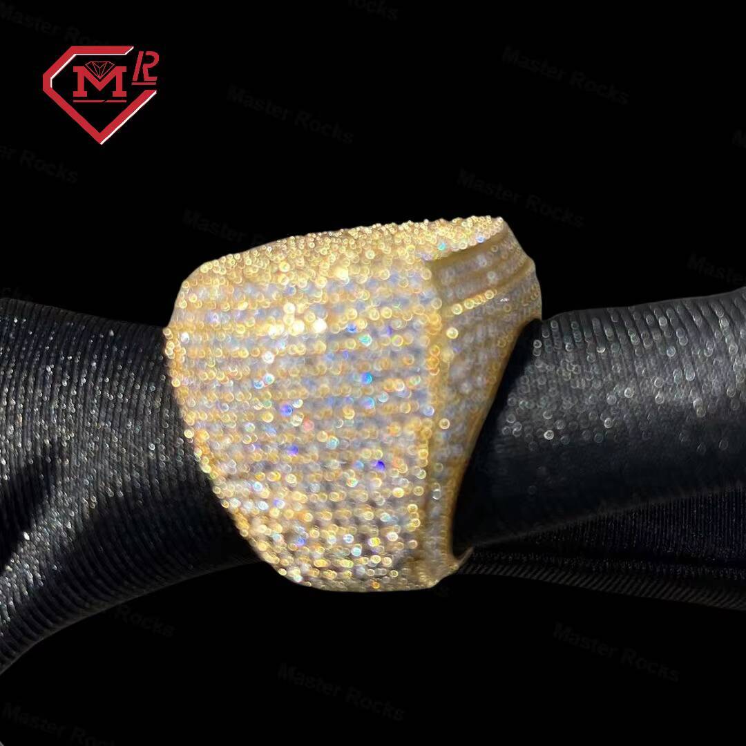 Fully Iced Out Sterling Silver 925 Rings With Moissanite Prong Setting Cushion Design Vvs Diamond Hip Hop Ring Moissanite