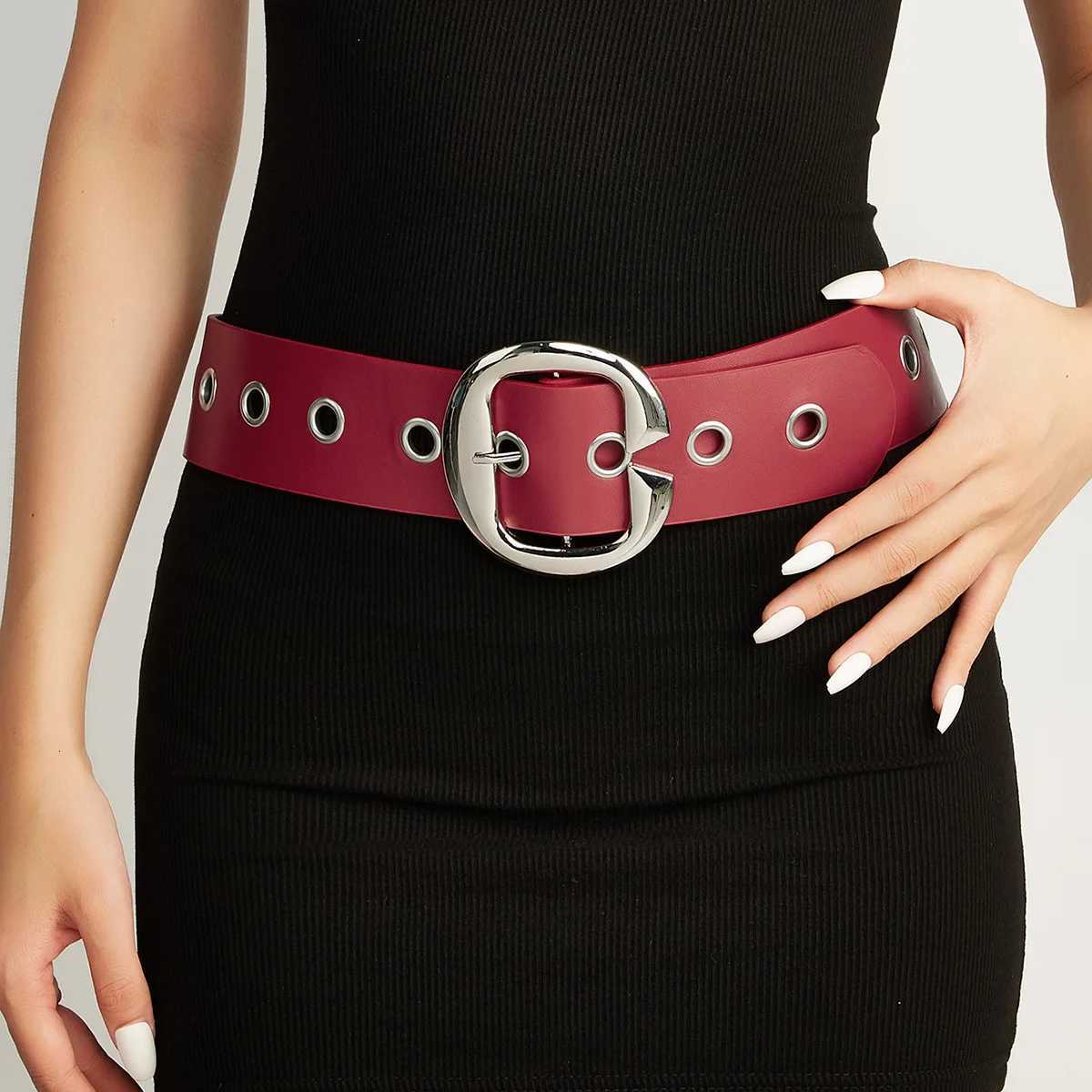 Simple Pu Wide Belt for Women Fashion Casual Versatile Dress Accessories Girdle Hip Hop Punk Rivet Pin Buckle Red Waistband W251024