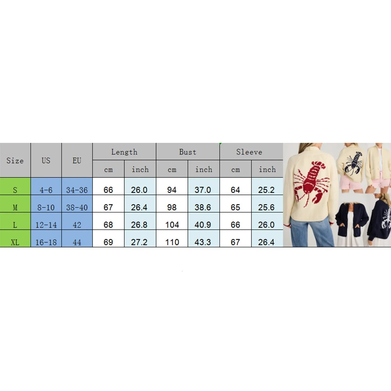 Women Knit Cardigan Sweater Coat Autumn Winter Long Sleeve V Neck Lobster Print Button Down Top Knitwear Female Outerwear Jacket 251013