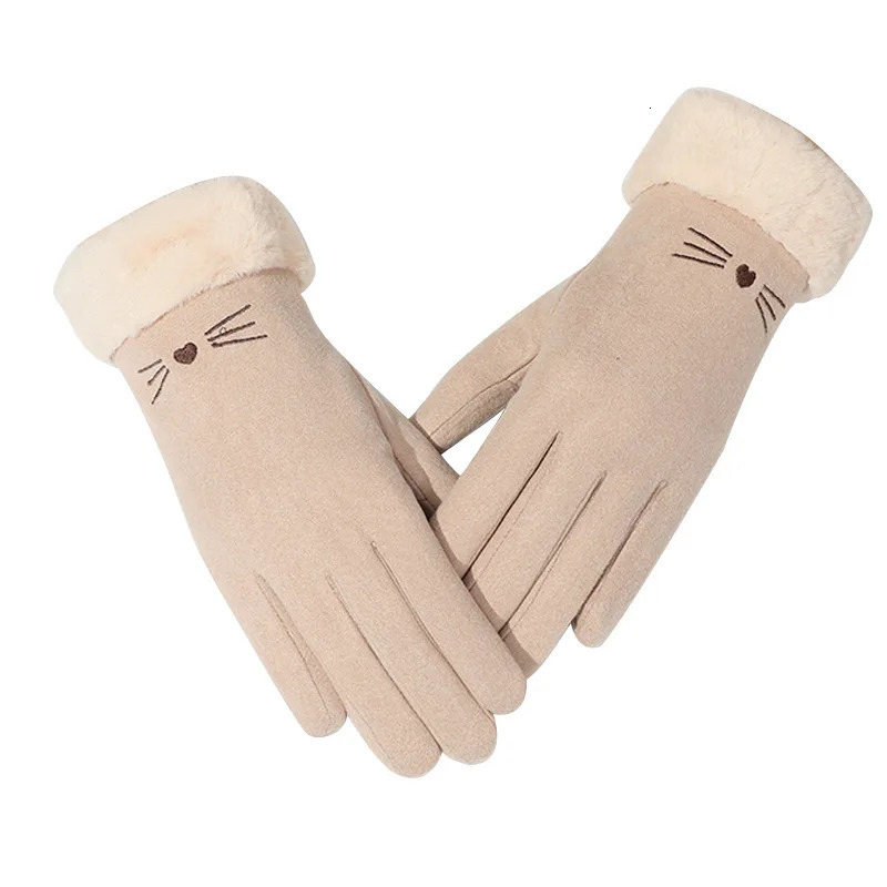 Suede Fleece Gloves for Women Thermal Winter Riding Gloves with Touchscreen Korean Style AntiCold Youthful Finger Gloves 251023