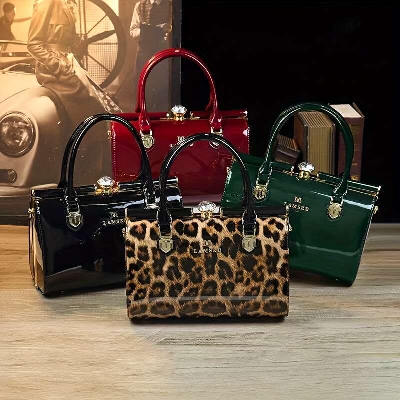 2025 New Style Pillow Women's Bag, Fashionable Hand Carry, Shoulder And Handbag, Rhinestone Clip, Glossy Leather Bag