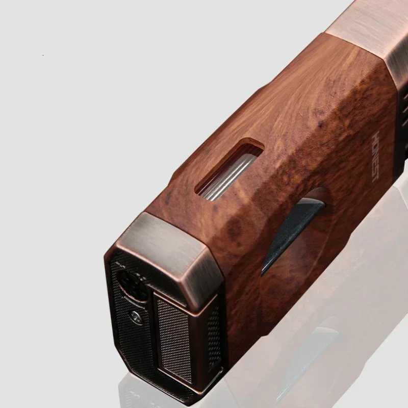 New HONEST Outdoor Windproof Gas Lighter Powerful Torch Double Blue Flame Jet Cigar Lighter With Cigar Holder And Cigar Cutter D251024