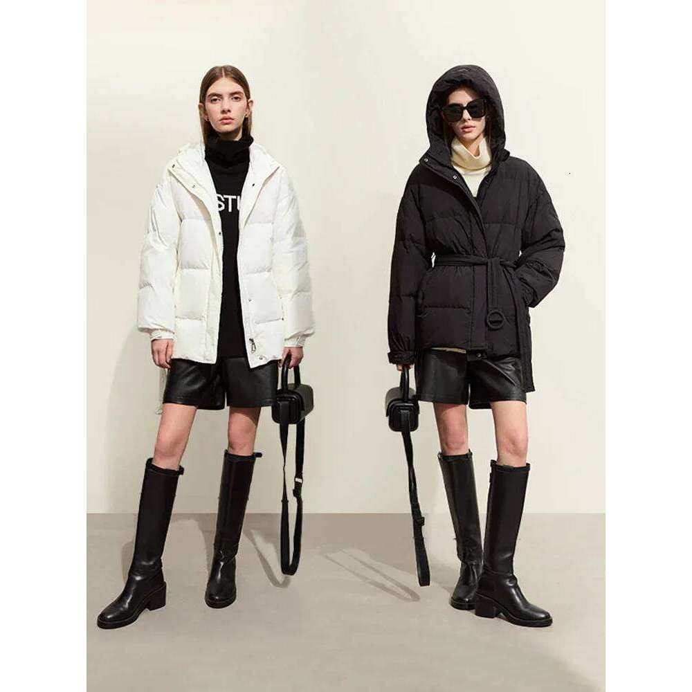 Women's Duck Jacket 2025 Winter New Thick Solid Hooded With Belt Down Cotton Padded Coat For Lady