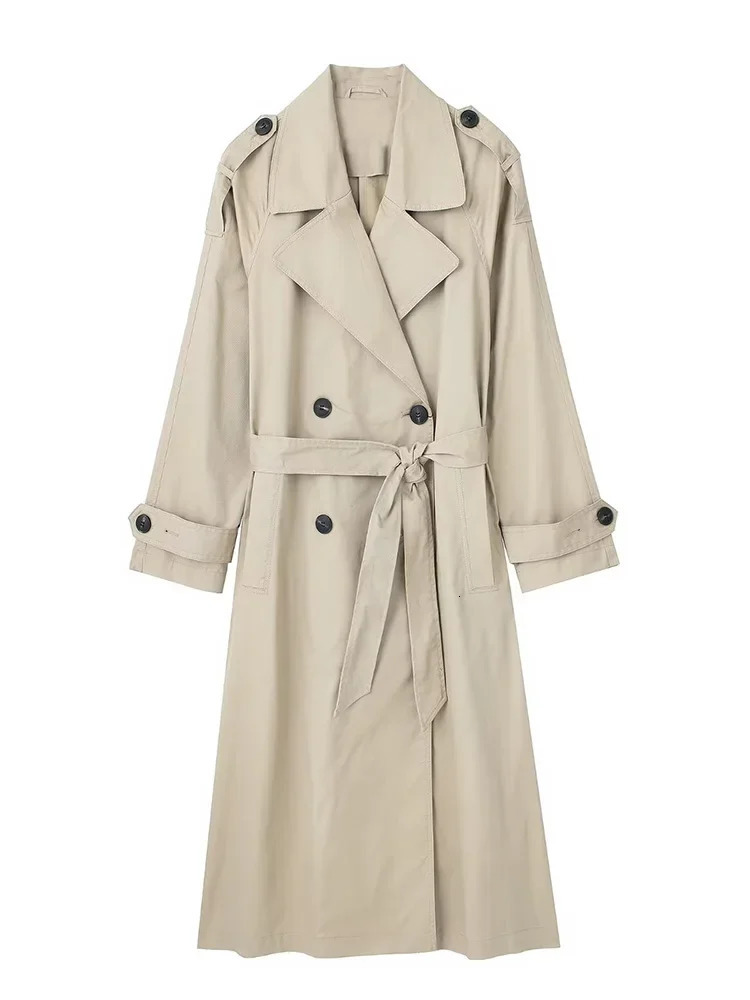 Willshela Women Fashion With Belt Solid Double Breasted Trench Vintage Lapel Neck Long Sleeves Female Chic Lady Outfits 251021