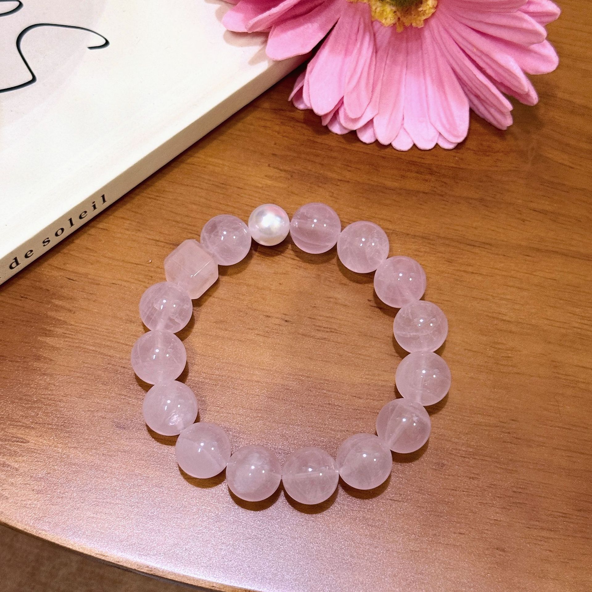 Fresh Pink Quartz Beaded Bracelet for Girls