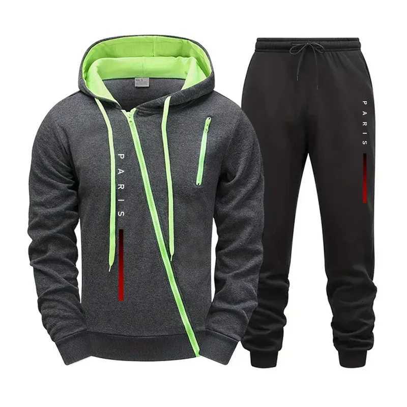 Men Versatile Diagonal Zipper Jacket Casual Autumn Winter Hoodie Comfort Single Sweatshirt Top Pants Jogging Sport Fashion DailyT251024