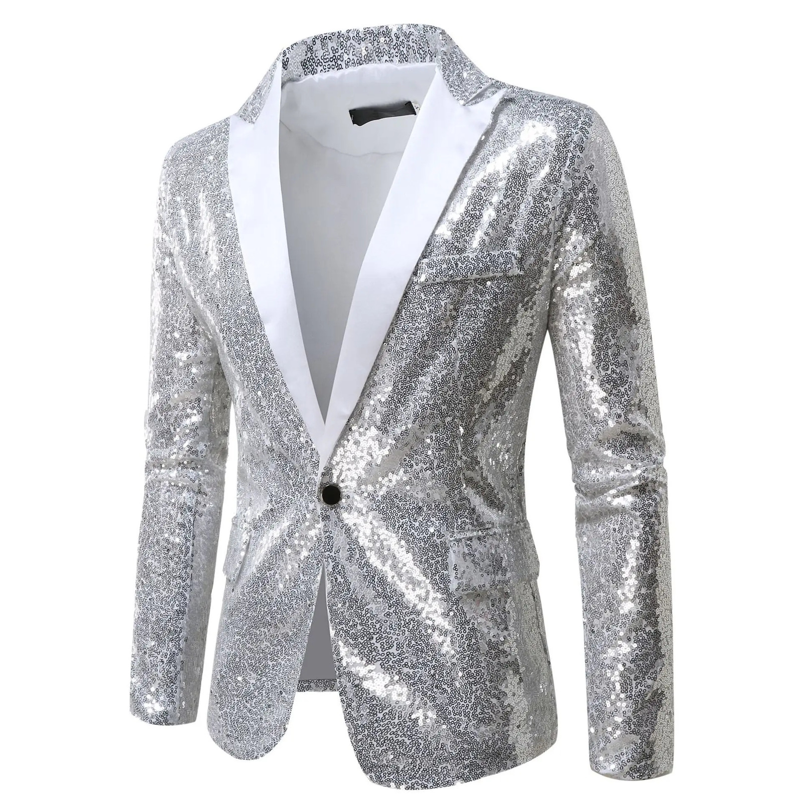 Shiny Sequin Mens Suit Jacket Stage Performance Coat White Silver Blue Red Purple Blazers Vneck Single Button S M L XL XXL 251021