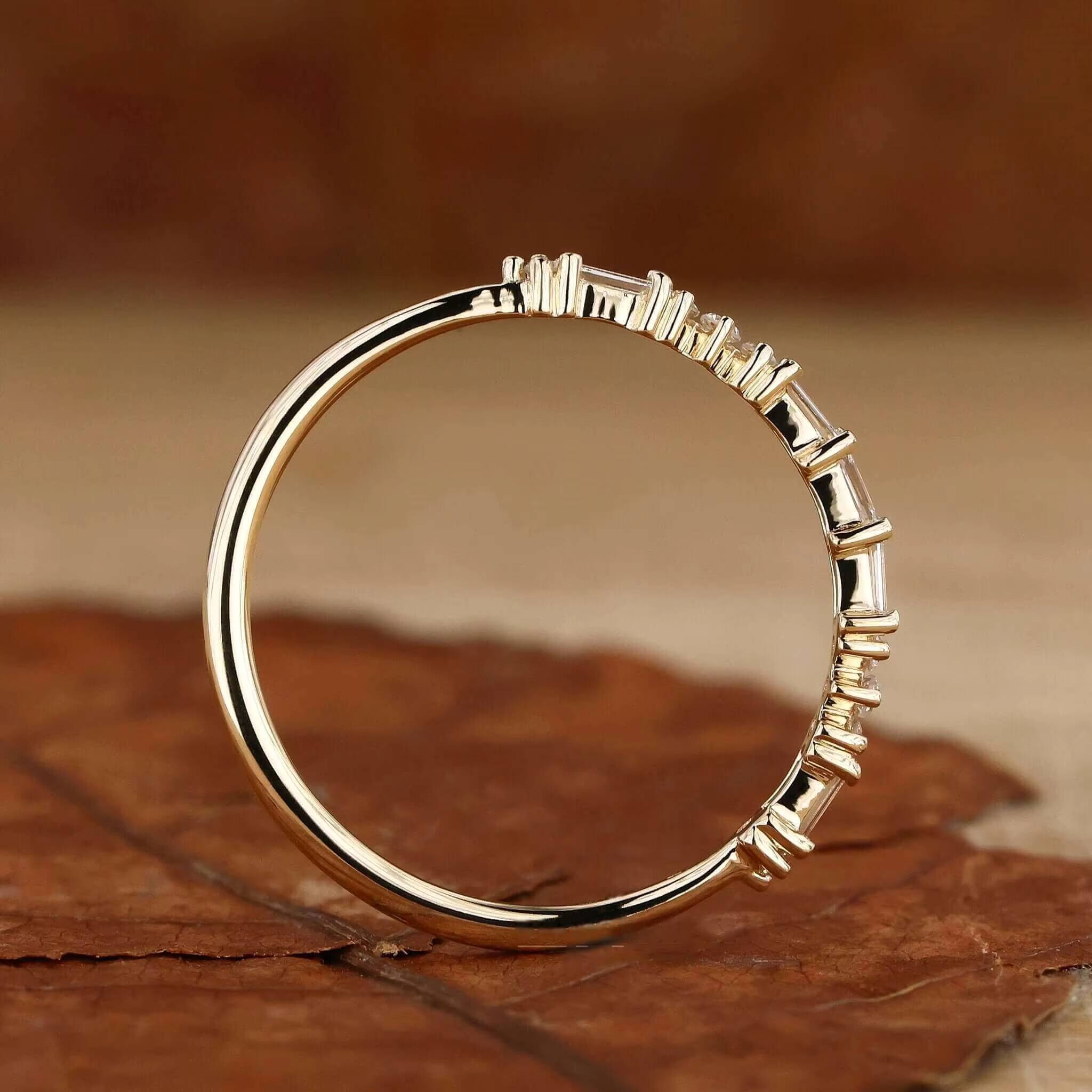 Gia Igi Certified Cvd HPHT Lab Grown Created Diamond 14k 18k Solid Gold Half Eternity Wedding Band Ring Baguette and Round Cut