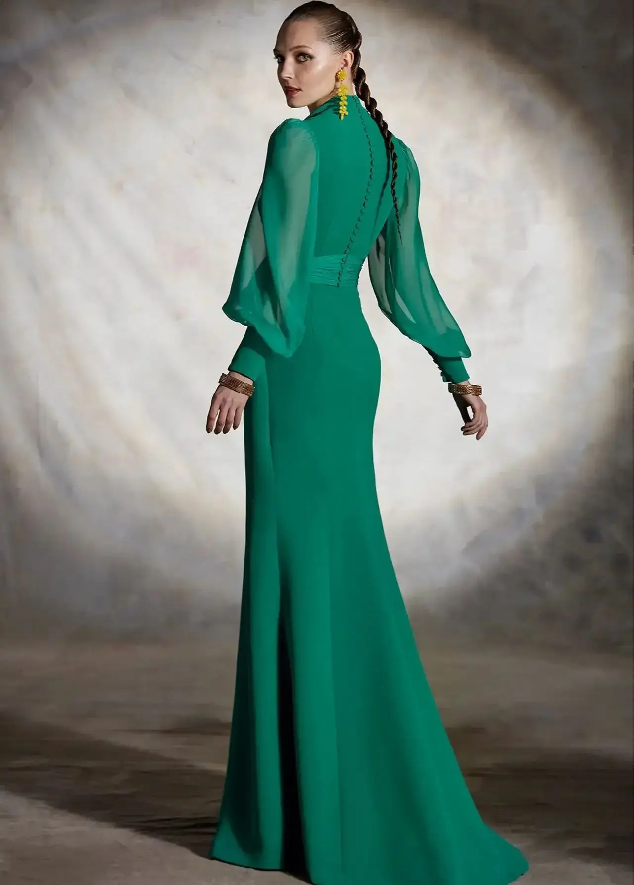 Othray Mermaid Evening Gown Elegant Dress Brush Train Long Sleeve V Neck Fall Wedding Guest Chiffon with Slit Strappy 251023