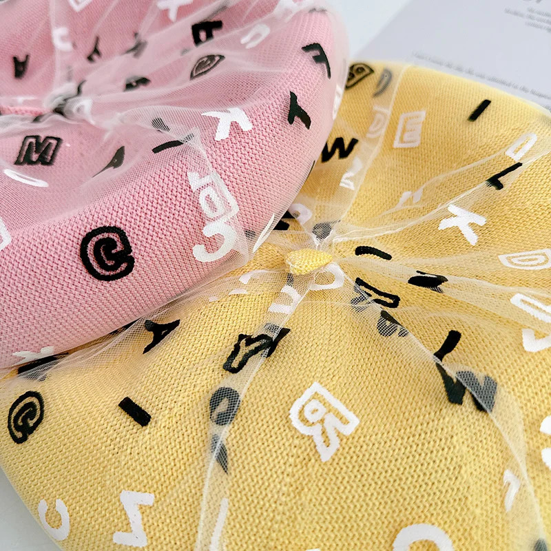 Korean Fashion Letter Print Mesh Beret Womens Summer Thin Breathable Painter Hat Big Head Circumference Octagonal Hat 251023