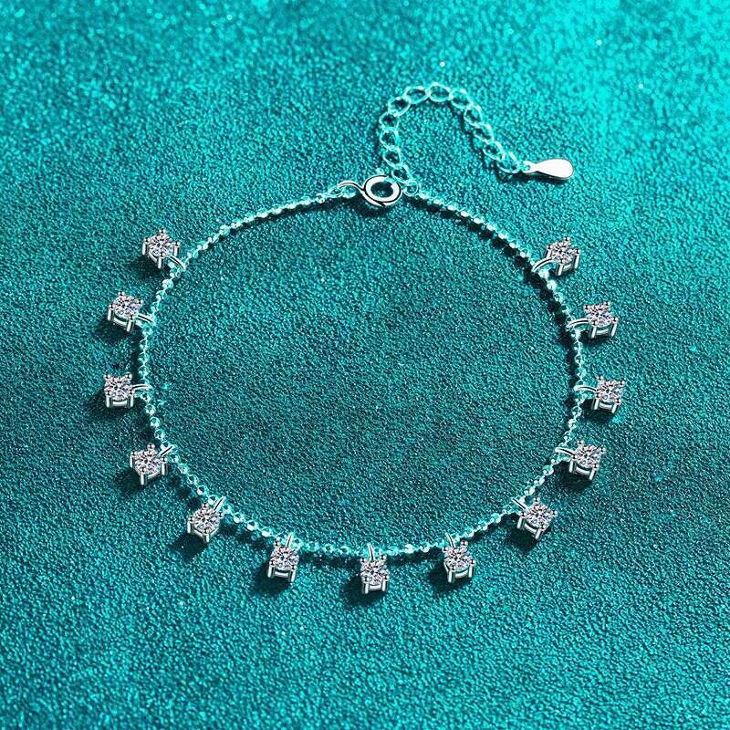 DHCollections-- Xindeyi S Pure Sier Full Moissanite PT950 Gold Plated Light Tassel Bracelet Daily Elegant
