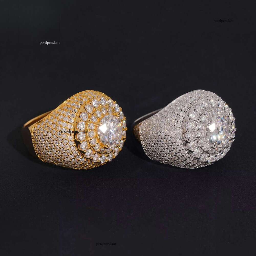 Hot Sale High Quality VVS Pass Test Sliver Gold Plated Hip Hop Mens Moissanite Dia Rings