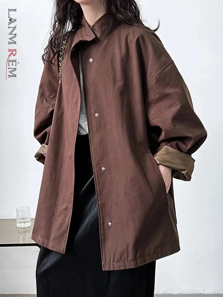 LANMREM Temperament Short Trench For Women Lapel Single Breasted Solid Color Pockets n Coat Spring 2Z2225 251021
