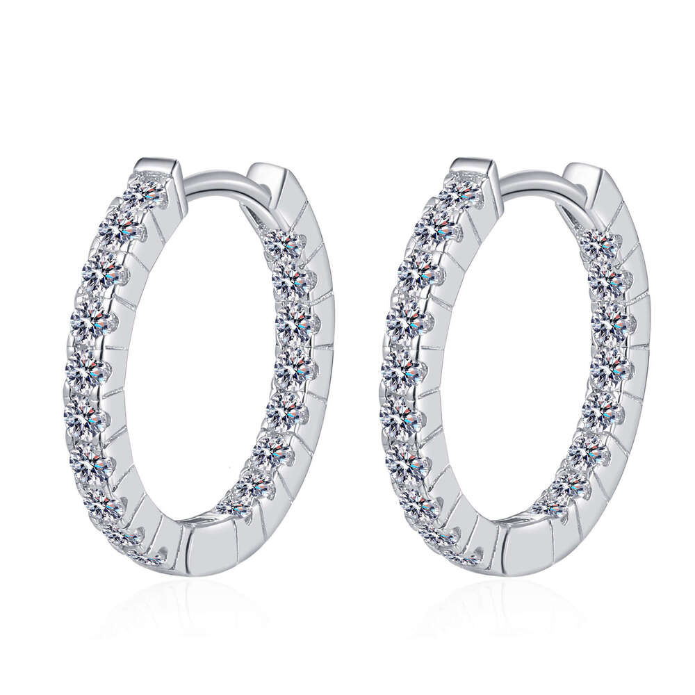 DHCollections-- Sterling Sier Women's Earrings with PT950 Gold Plating, Exquisite Moissanite Ear Studs, Round Hoops