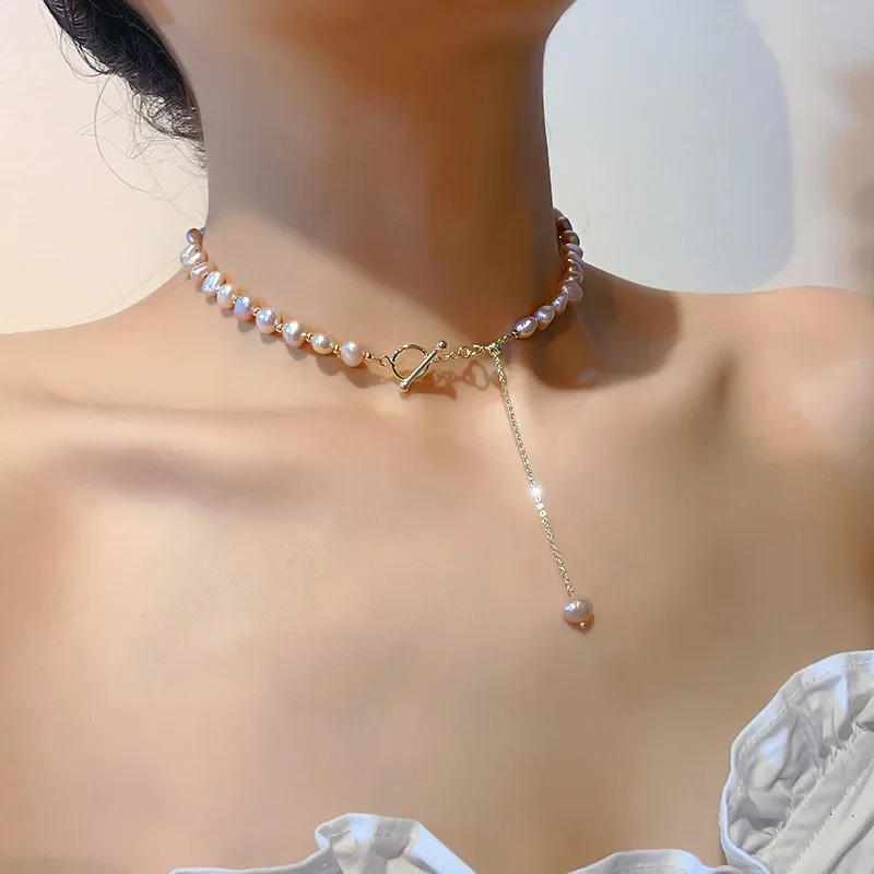 Minar Romantic Pink Color Baroque Freshwater Pearl Choker Necklaces for Women Gold OT Toggle Clasp Pendant Necklace Jewellery 251016