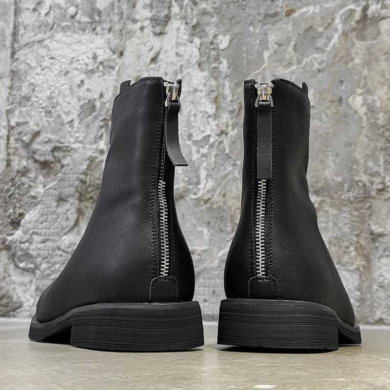 New Fashion Mens Ankle Boots Outdoor Personalized HighTop Shoes Business Motorcycle Boots Sliding Mens Leather Walking Boots W251024