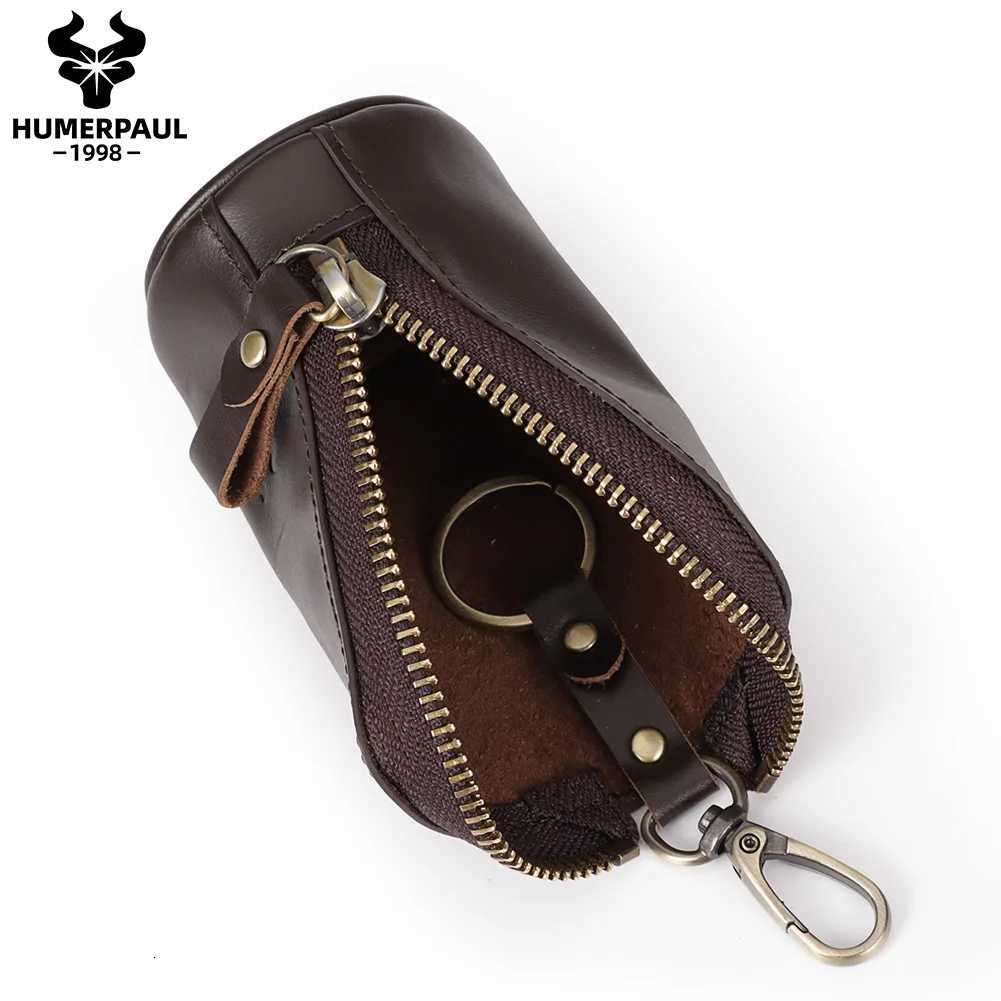 HUMERPAUL Mens Key Bag 100 Genuine Leather Buckets Key Cases Pouch Unisex Fashion Zipper Home Keychain Car Key Storage Bag Z251023