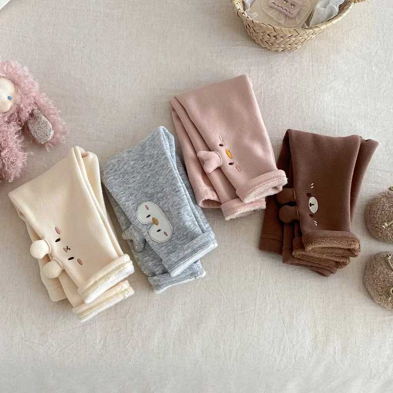 Cute girls 3D Animal Ears Leggings Thickened Fleece Lined Casual Pants New Kids Winter Childrens Warm TrousersT251024