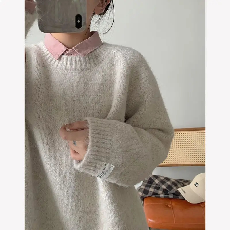 Loose Womens Mint een Lazy Sle Milk Blue Sweater Casual HighEnd Outerwear Long Sve round Ne Girls Autumn Faion 251023