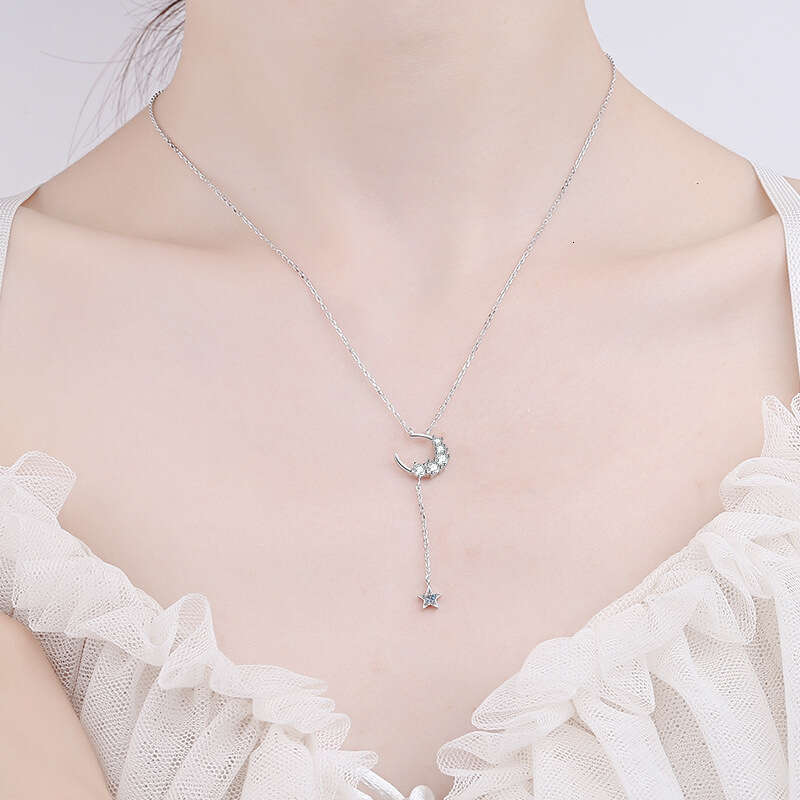 DHCollections-- XDY Sier Star Moon Pendant Internet Celebrity INS Style Moissanite Necklace